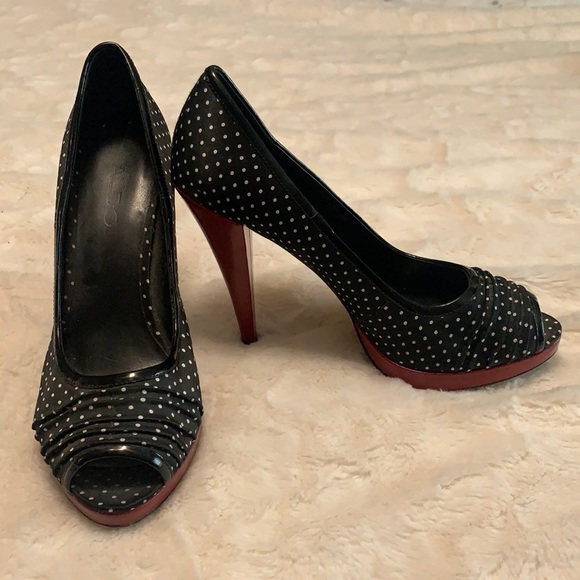 Aldo size 7.5 black and white polka dot black high heels - Picture 1 of 4